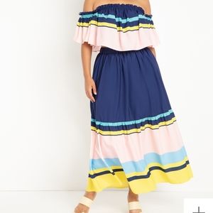 Colorful Off the Shoulder Top and Maxi Skirt Set